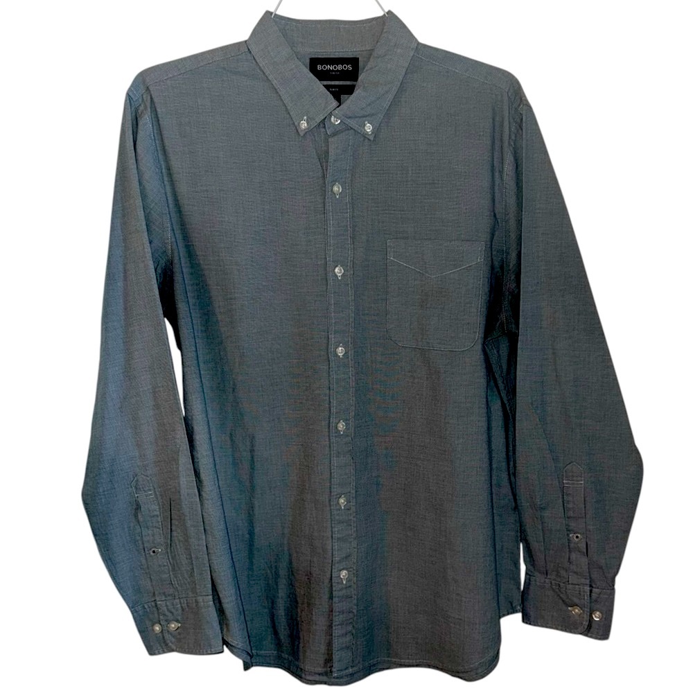 BONOBOS BRAND STRETCH SLIM FIT SLEEVE GREEN BUTTON DOWN SHIRT. SIZE LONG XL
